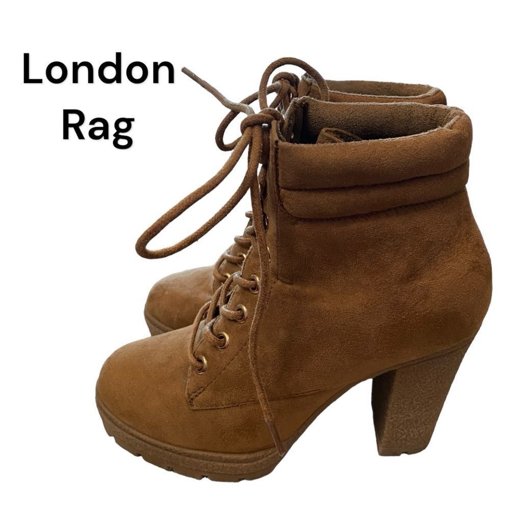 LONDON RAG Women's Tan Suede Heeled Ankle Booties 5 35